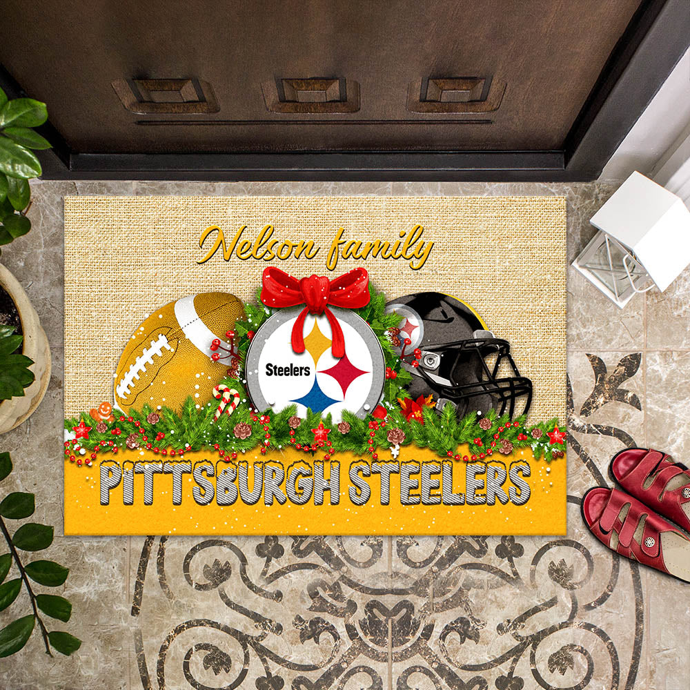 Pittsburgh Steelers Doormat Personalized Your Name, Sport Team Doormat, Christmas Gifts For Football Fan, Home Decor ETHY-52726
