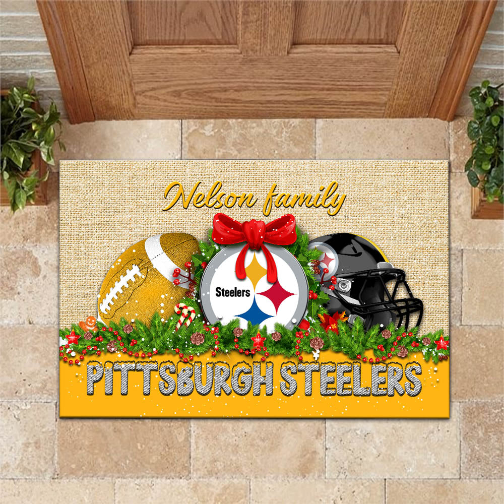 Pittsburgh Steelers Doormat Personalized Your Name, Sport Team Doormat, Christmas Gifts For Football Fan, Home Decor ETHY-52726