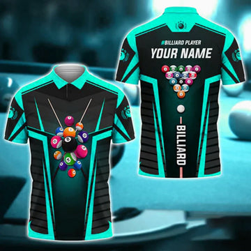 Full color Billiard Balls Personalized Name 3D Polo Shirt, Billiard shirt for men, Gift For Billiard Players