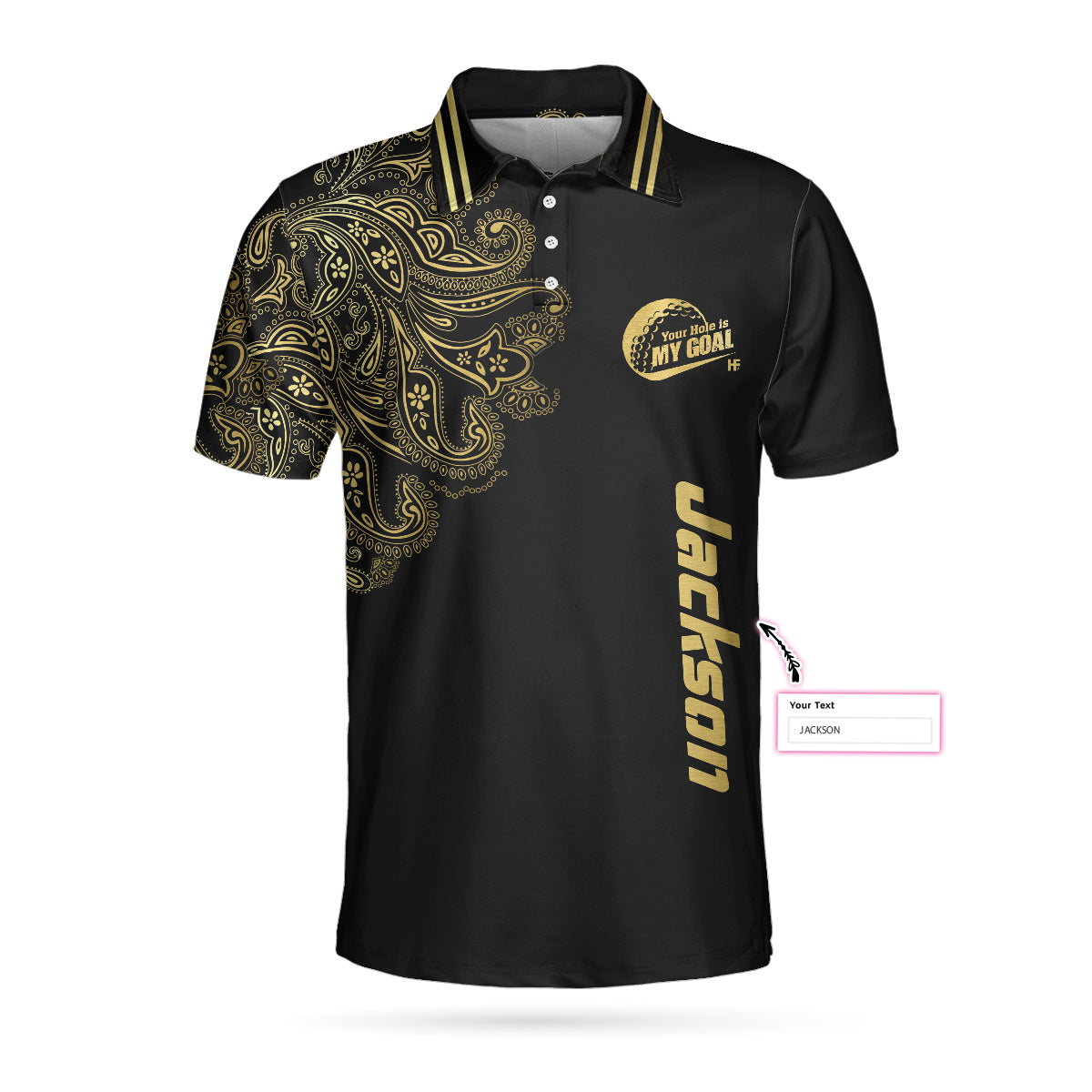 Personalized Golden Your Hole Is My Goal Custom Polo Shirt Luxury Black And Gold Golf Shirt For Men - 3