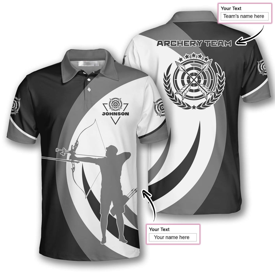 Silhouette Grey Black Custom Archery Shirts for Men, Custom Archery Shirts for Team, Men's Archery Polo Shirts