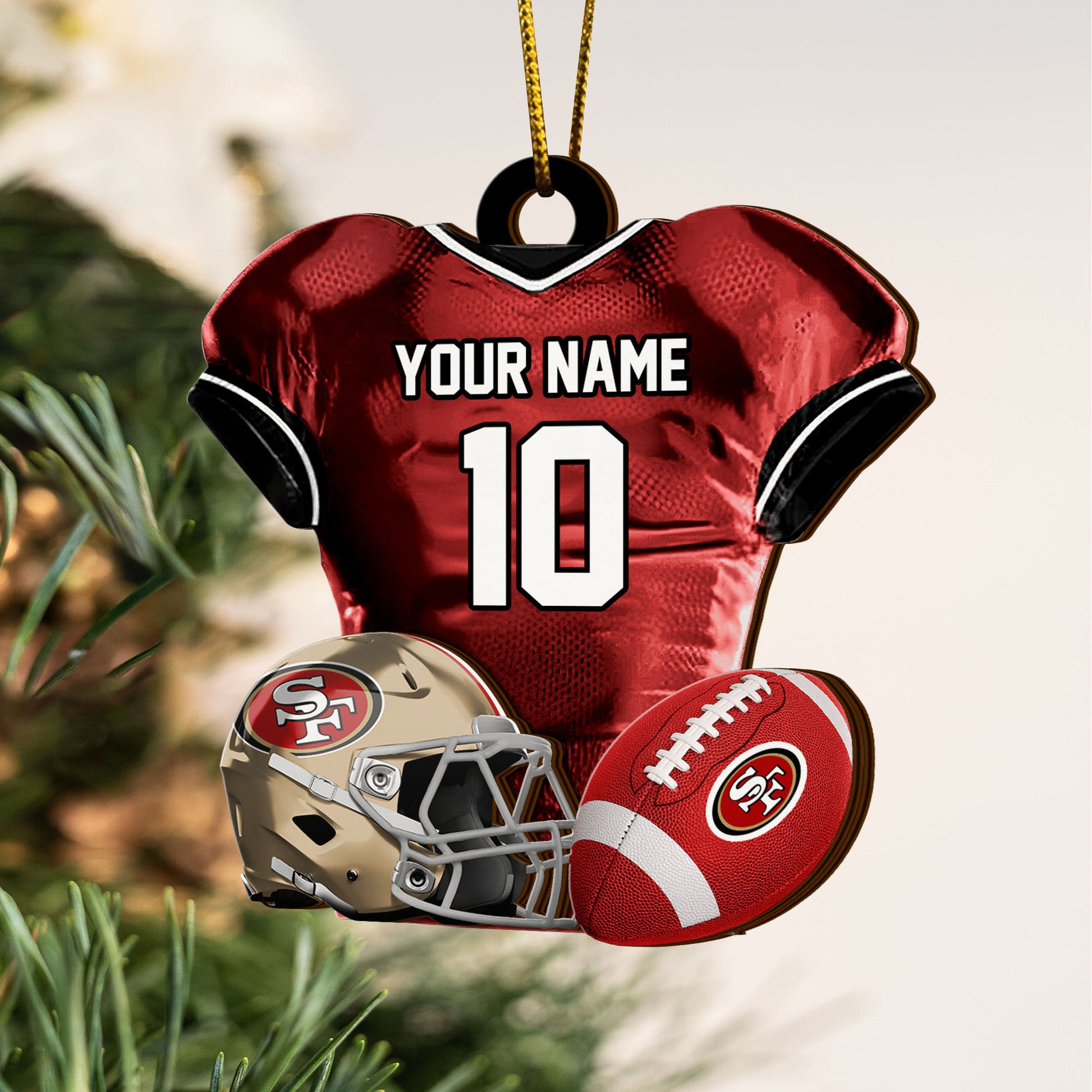 San Francisco 49ers 2 Layered Piece Wooden Ornament Custom Name And Number, Sport Team Ornament, Sport Gifts ETRG-52175
