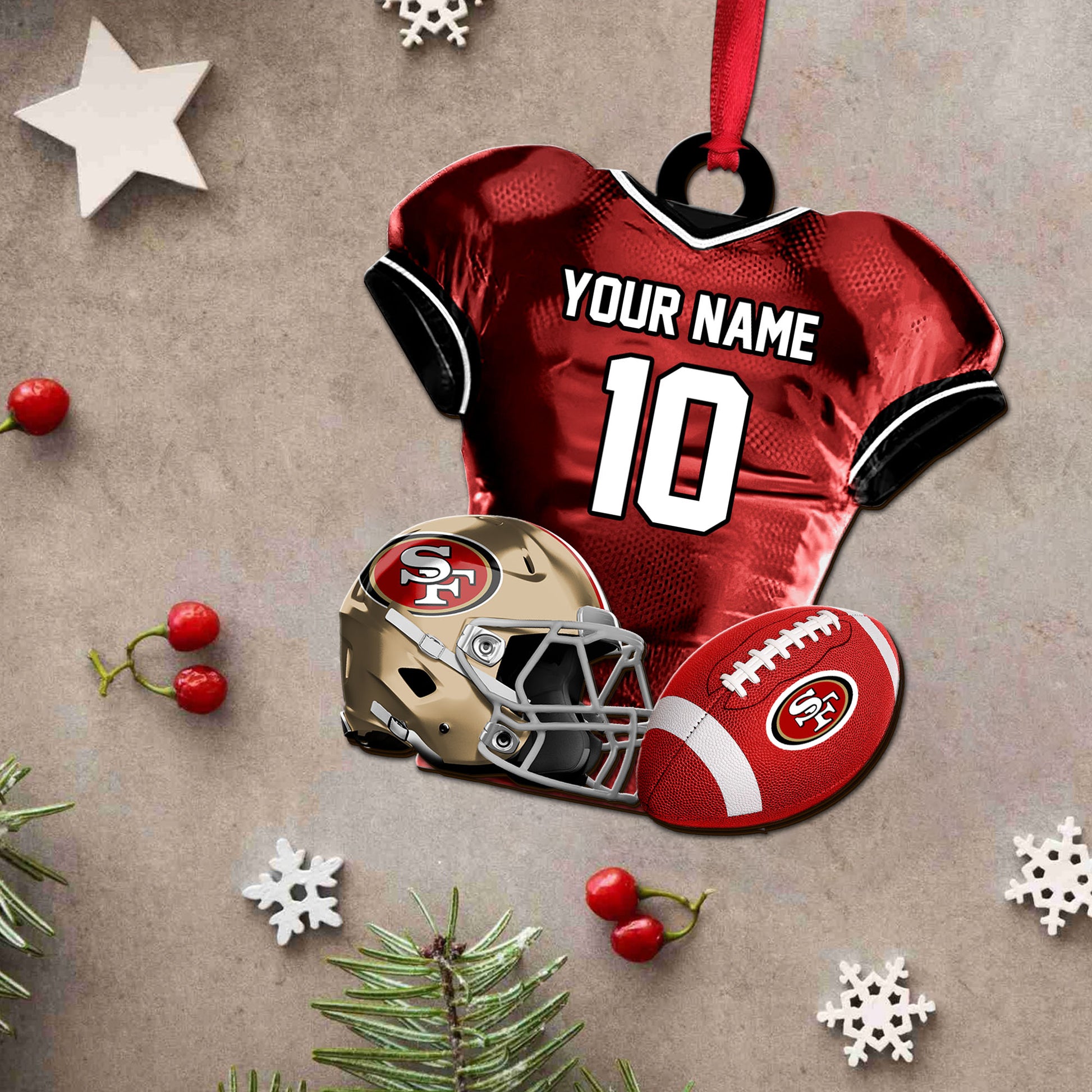 San Francisco 49ers 2 Layered Piece Wooden Ornament Custom Name And Number, Sport Team Ornament, Sport Gifts ETRG-52175