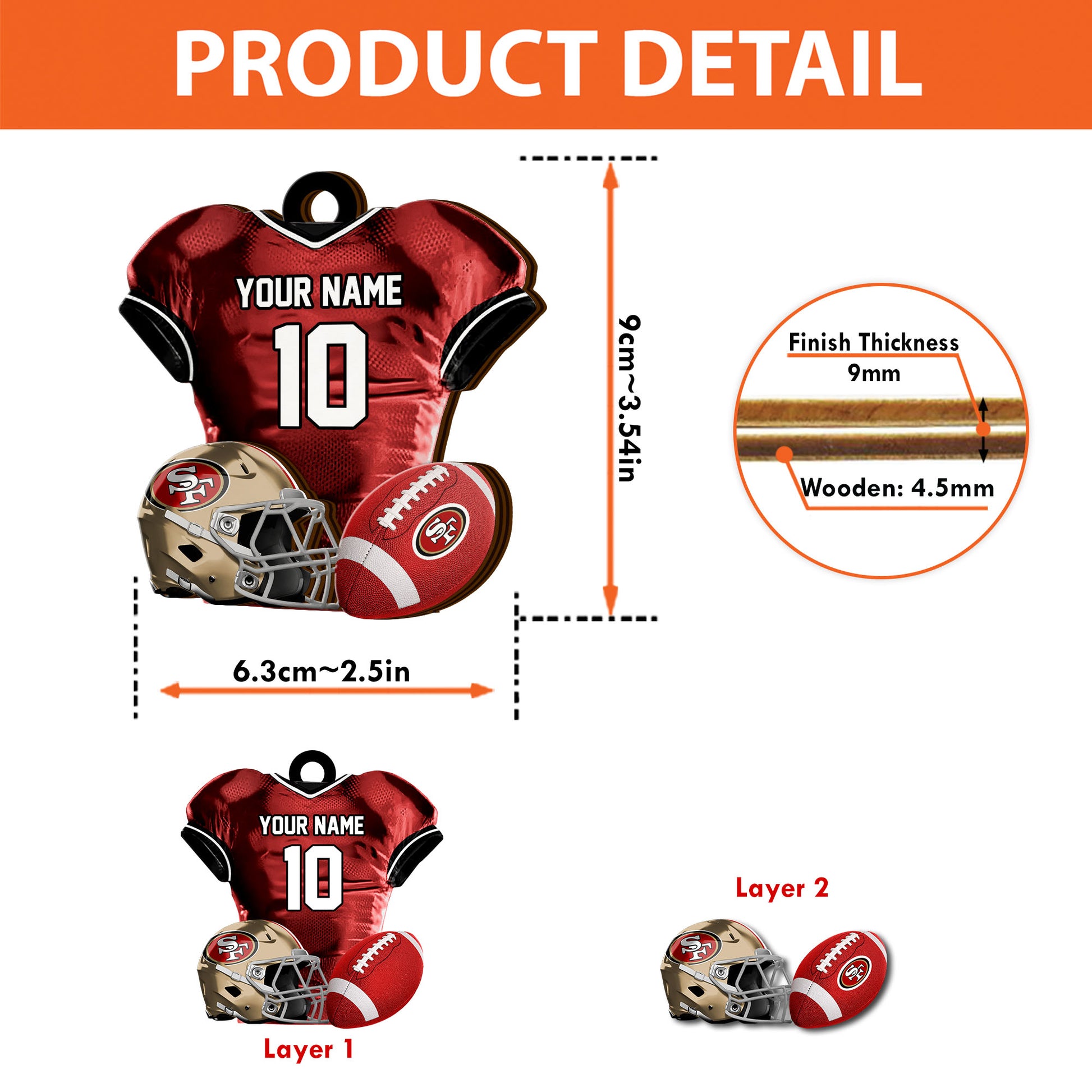 San Francisco 49ers 2 Layered Piece Wooden Ornament Custom Name And Number, Sport Team Ornament, Sport Gifts ETRG-52175