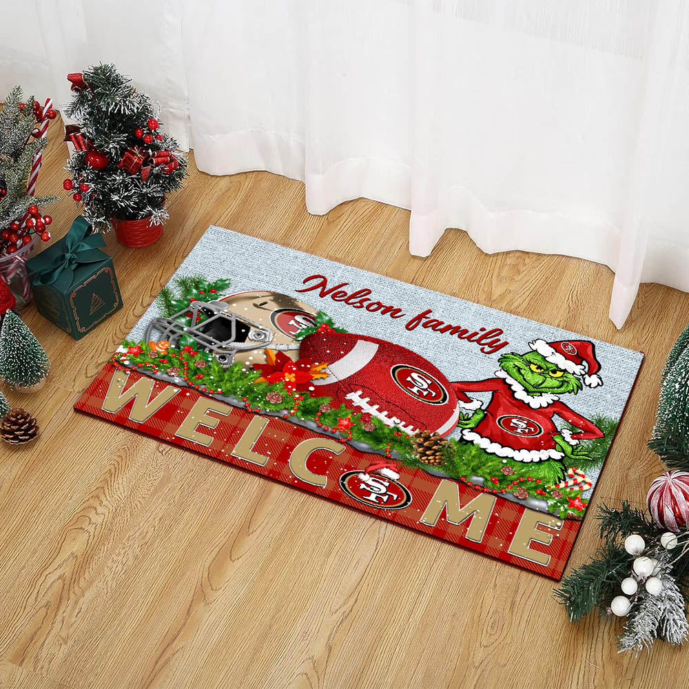 San Francisco 49ers Football Team Doormat Personalized Your Family Name, Sport And Grinch Doormat, Football Lovers Gifts, Home Decorations ETHY-53152