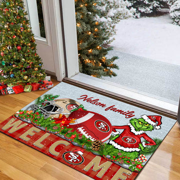 San Francisco 49ers Football Team Doormat Personalized Your Family Name, Sport And Grinch Doormat, Football Lovers Gifts, Home Decorations ETHY-53152