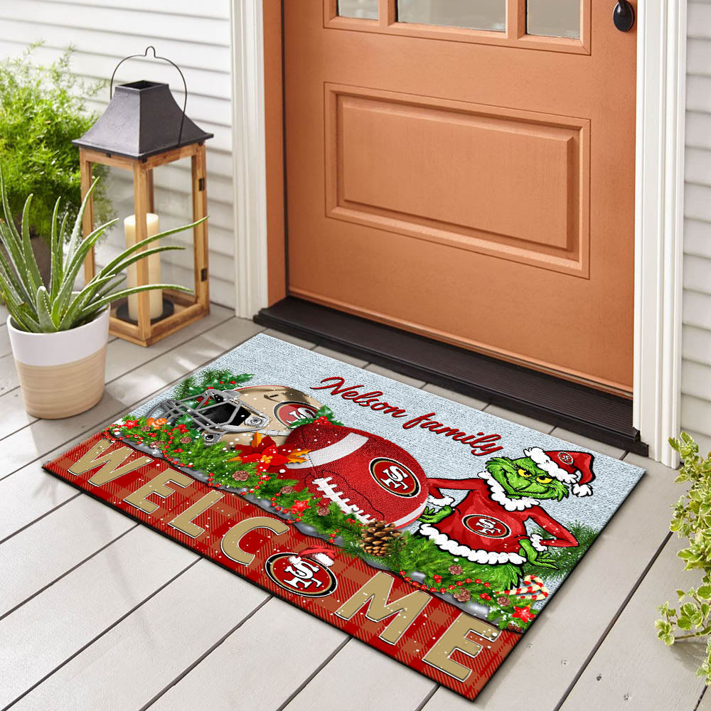 San Francisco 49ers Football Team Doormat Personalized Your Family Name, Sport And Grinch Doormat, Football Lovers Gifts, Home Decorations ETHY-53152