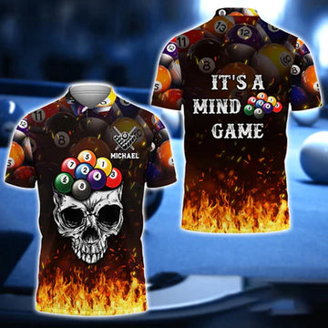 Billiard It's A Mind Game Personalized Name 3D Polo Shirt, Gift For Billiard Players