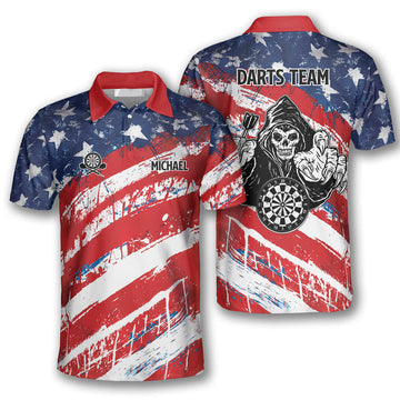 American Flag Athlete Custom Darts Polo Shirts for Men, Darts team player uniform, Darts love gift