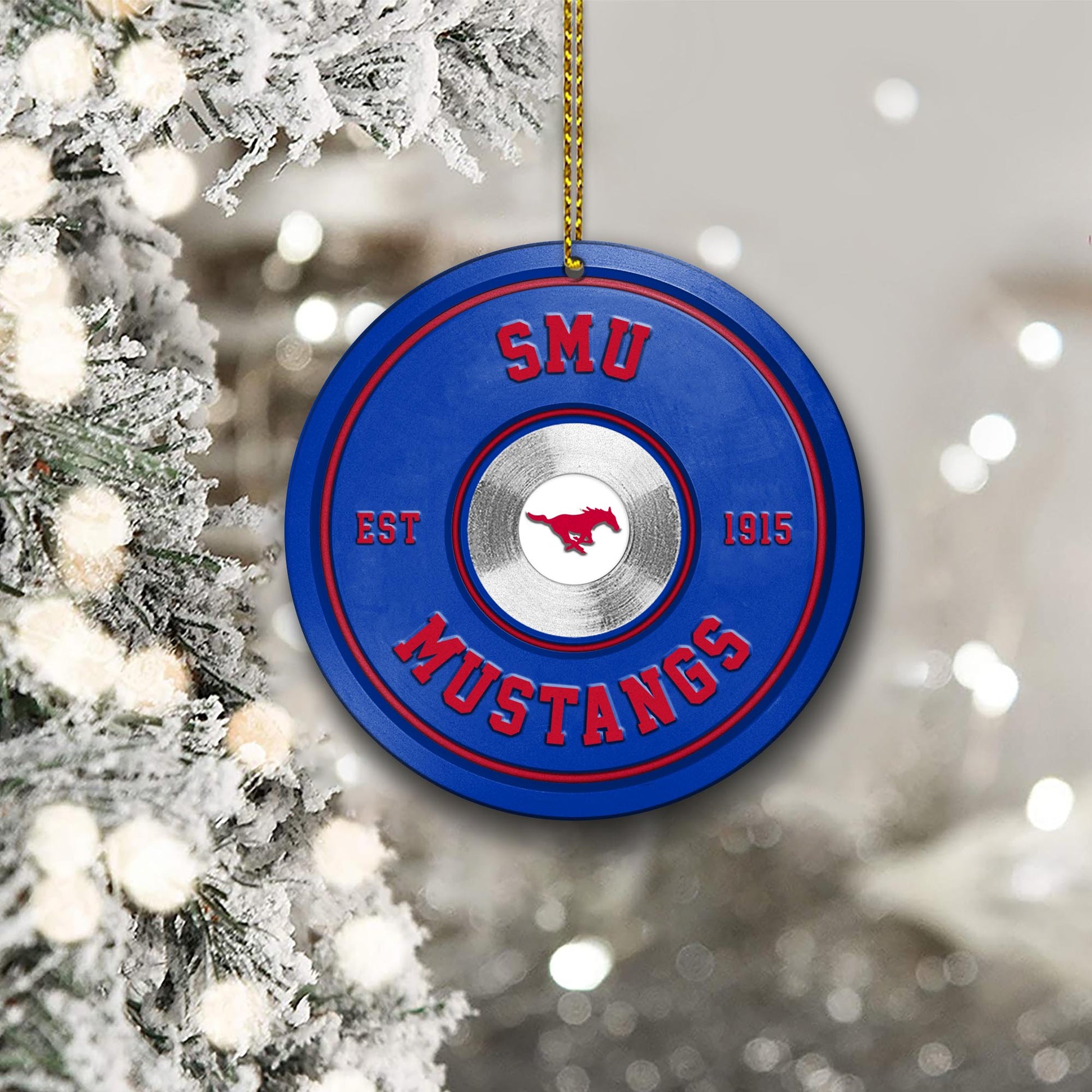 SMU Mustangs Fitness Circle Aluminium Ornament 2 Side Trending New Arrivals H52883 ETUG311023