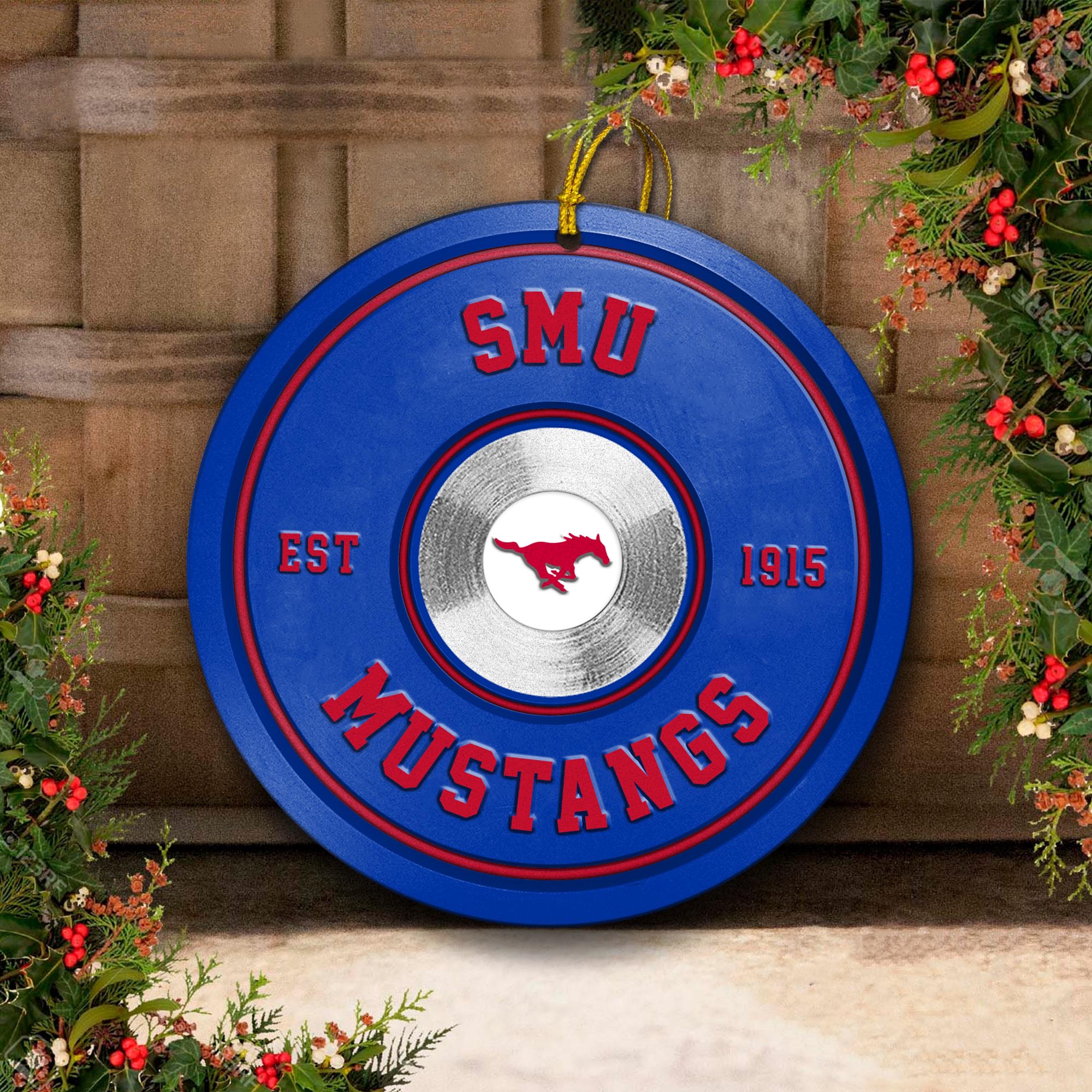 SMU Mustangs Fitness Circle Aluminium Ornament 2 Side Trending New Arrivals H52883 ETUG311023