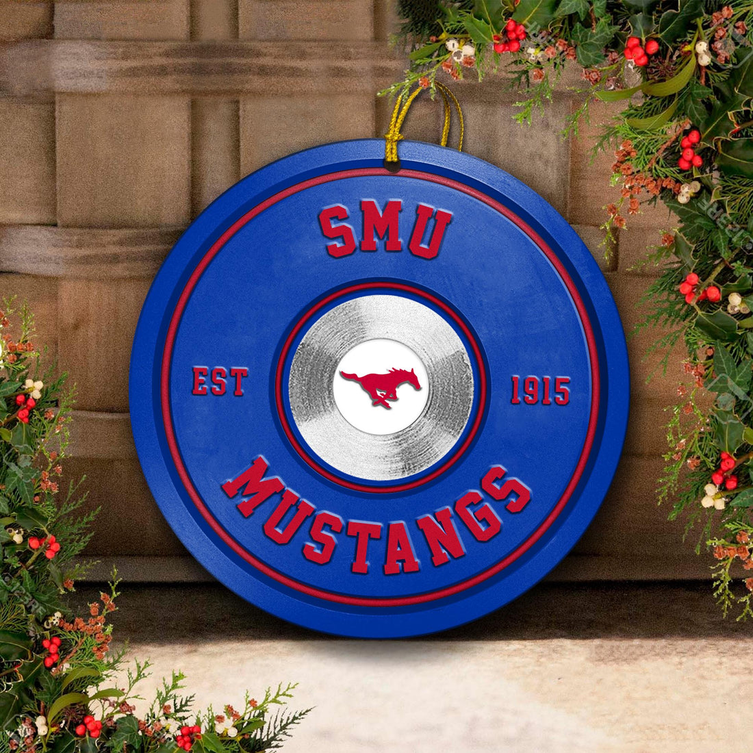 SMU Mustangs Fitness Circle Aluminium Ornament 2 Side Trending New Arrivals H52883 ETUG311023