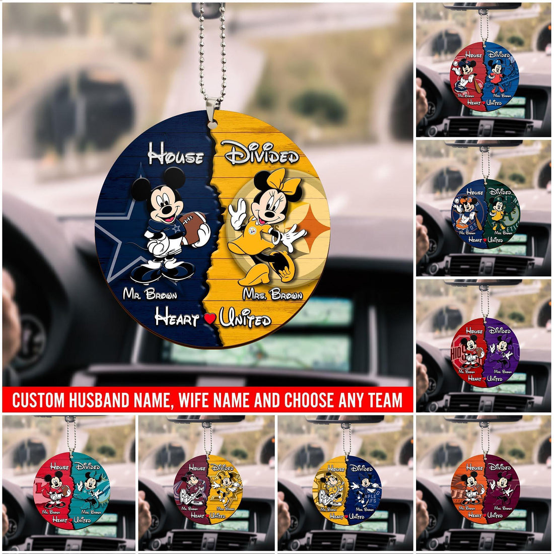 Sport And Disney Car Ornament Custom House Divided, Gifts For Husband, Gifts For Wife, Gifts For Mom, Dad Gifts, House Divided Car Ornament, Gifts For Christmas, Christmas Decorations, Car Hanging Decoration