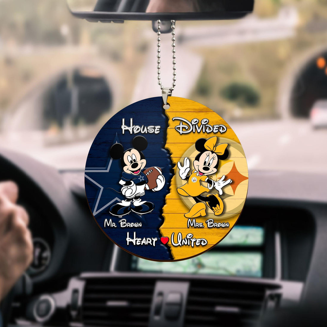 Sport And Disney Car Ornament Custom House Divided, Gifts For Husband, Gifts For Wife, Gifts For Mom, Dad Gifts, House Divided Car Ornament, Gifts For Christmas, Christmas Decorations, Car Hanging Decoration