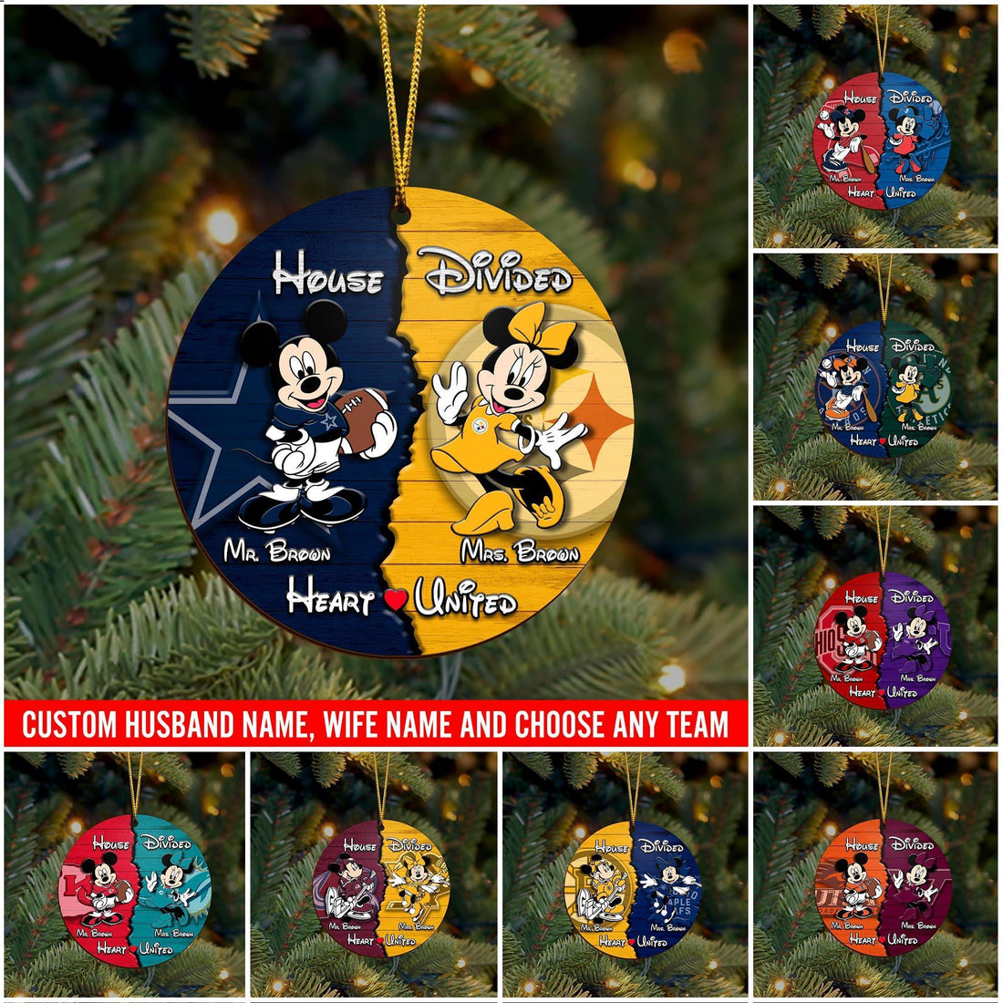 Sport And Disney Wooden Ornament Custom House Divided, Gifts For Husband, Gifts For Wife, Gifts For Mom, Dad Gifts, House Divided Ornament, Gifts For Christmas, Christmas Decorations