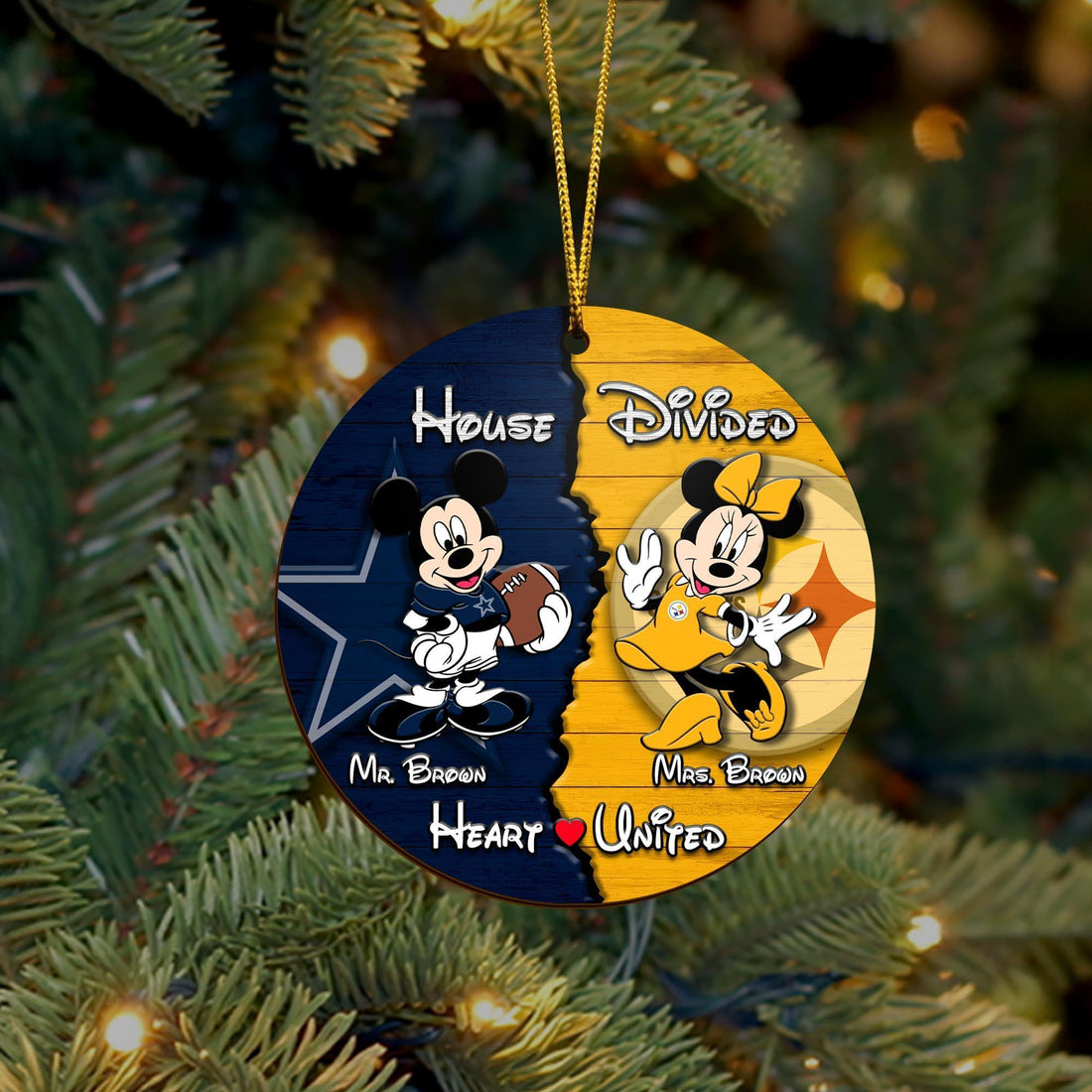 Sport And Disney Wooden Ornament Custom House Divided, Gifts For Husband, Gifts For Wife, Gifts For Mom, Dad Gifts, House Divided Ornament, Gifts For Christmas, Christmas Decorations
