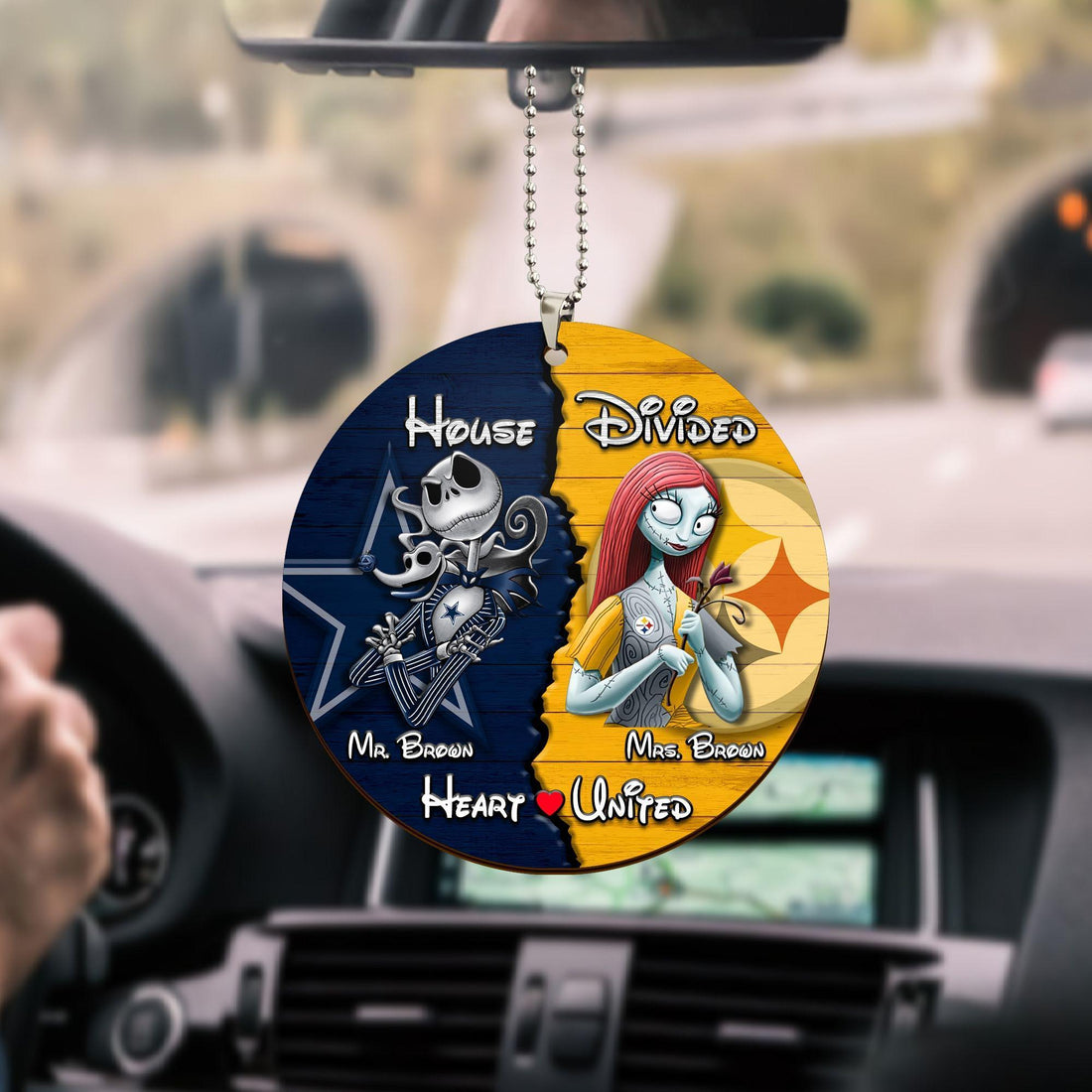 Sport And Jack Skellington Car Ornament Custom House Divided, Gifts For Husband, Gifts For Wife, Gifts For Mom, Dad Gifts, House Divided Car Ornament, Gifts For Christmas, Christmas Decorations, Car Hanging Decoration