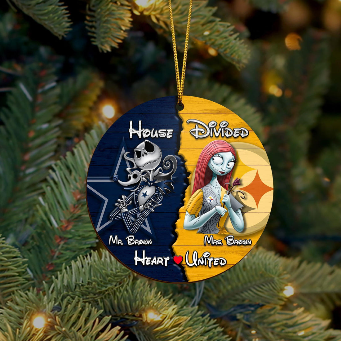 Sport And Jack Skellington Wooden Ornament Custom House Divided, Gifts For Husband, Gifts For Wife, Gifts For Mom, Dad Gifts, Gifts For Christmas, Christmas Decorations, House Divided Ornament