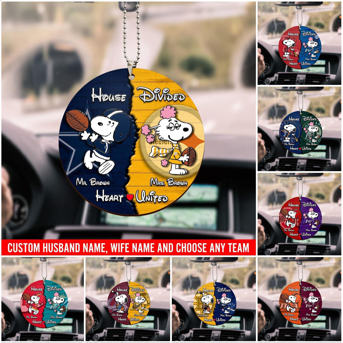 Sport And Snoopy Car Ornament Custom House Divided, Gifts For Husband, Gifts For Wife, Gifts For Mom, Dad Gifts, House Divided Car Ornament, Gifts For Christmas, Christmas Decorations, Car Hanging Decoration