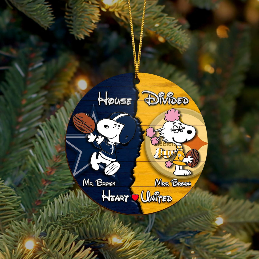 Sport And Snoopy Wooden Ornament Custom House Divided, Gifts For Husband, Gifts For Wife, Gifts For Mom, Dad Gifts, Gifts For Christmas, Christmas Decorations, House Divided Ornament