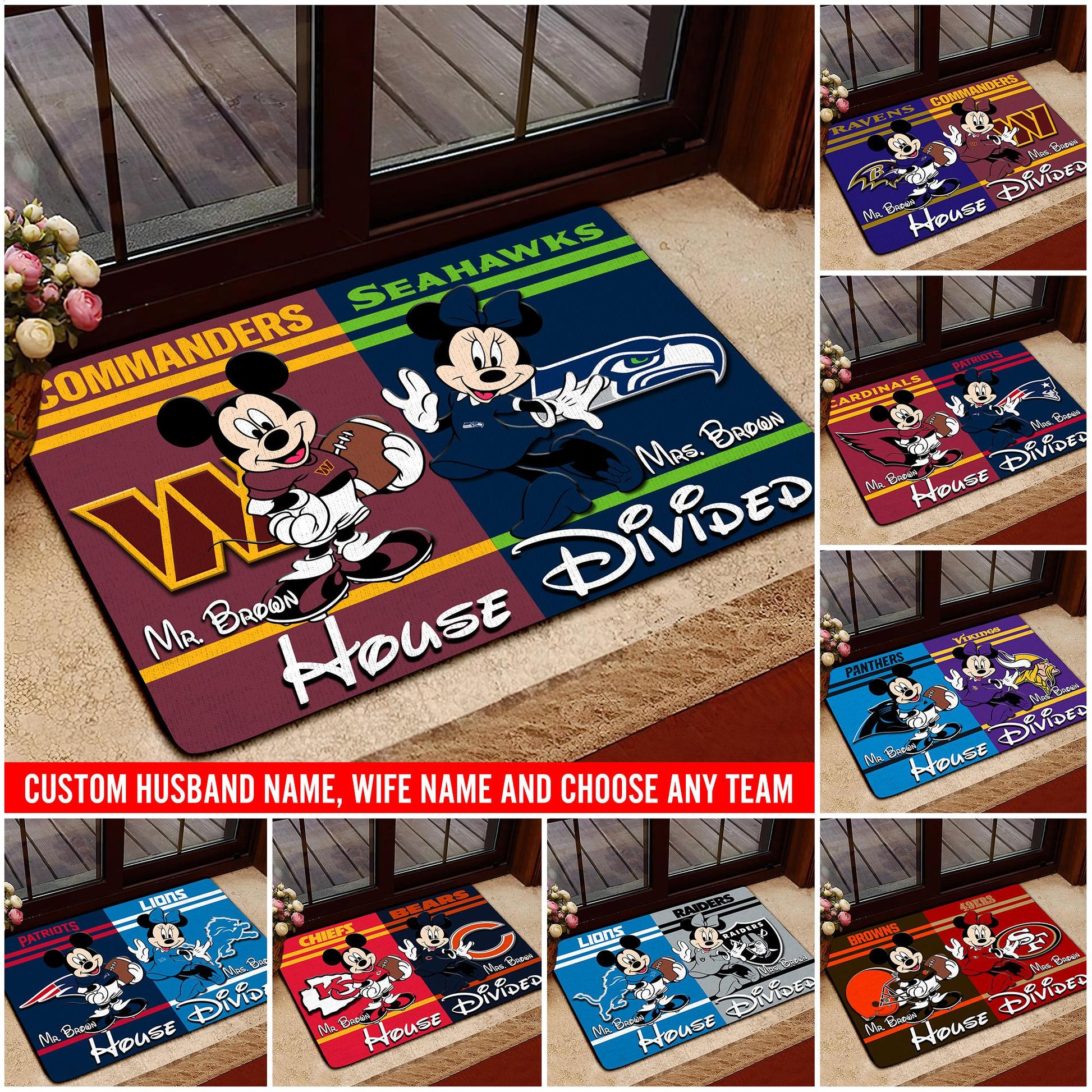 Sport Doormat Custom Husband Name, Wife Name And Choose Any Team, Sport Team Doormat, Home Decorations