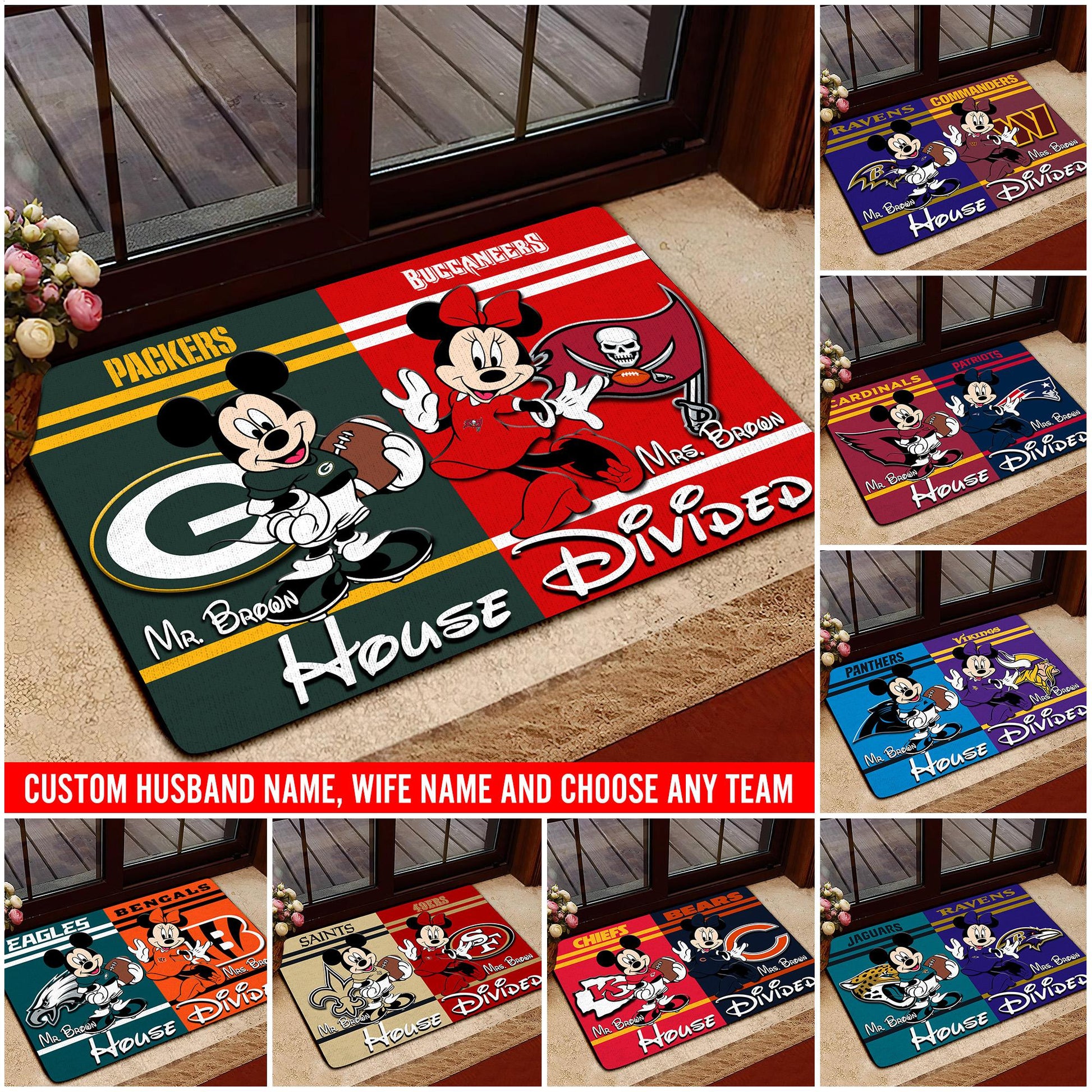 Sport Doormat Custom Husband Name, Wife Name And Choose Any Team, Sport Team Doormat, Home Decorations