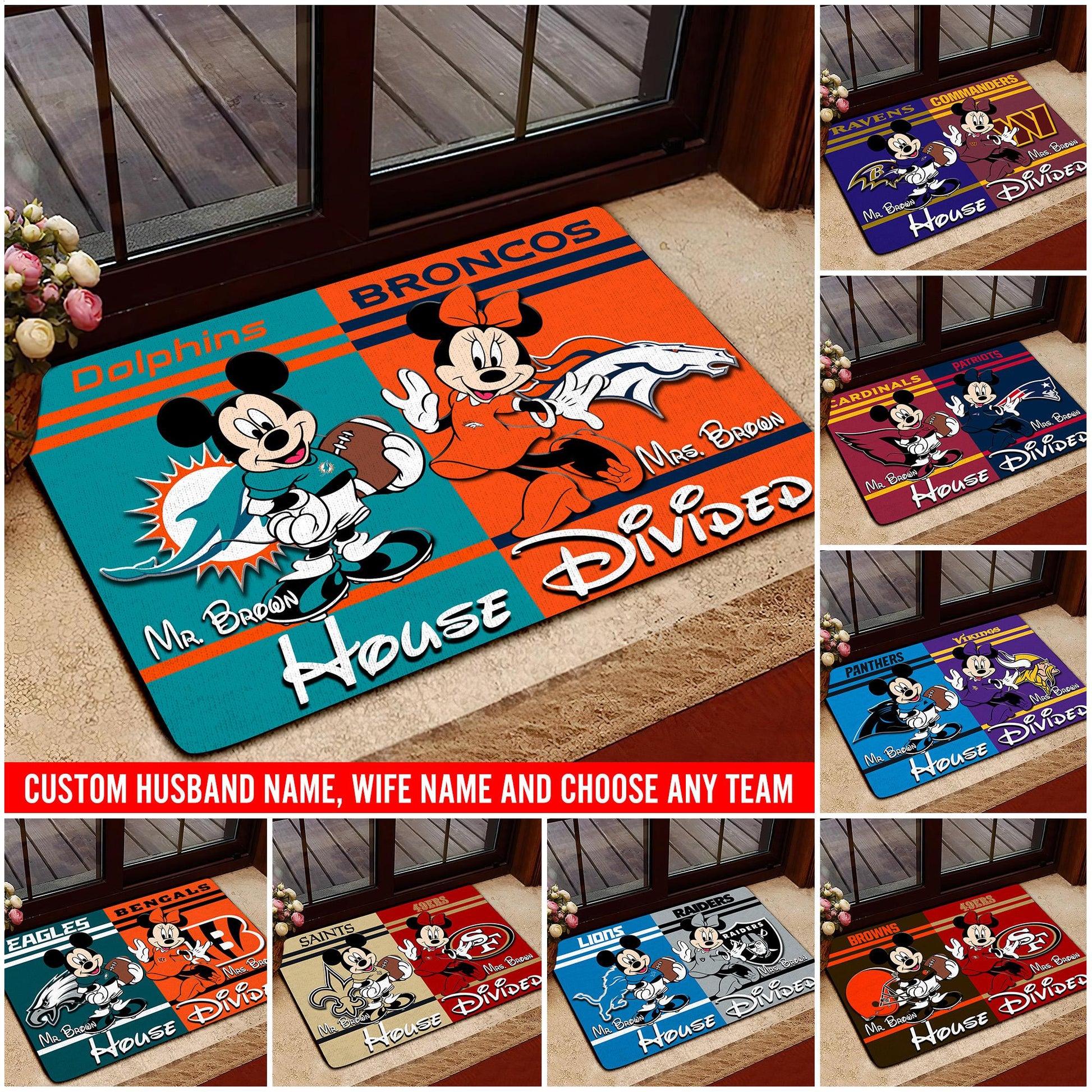 Sport Doormat Custom Husband Name, Wife Name And Choose Any Team, Sport Team Doormat, Home Decorations