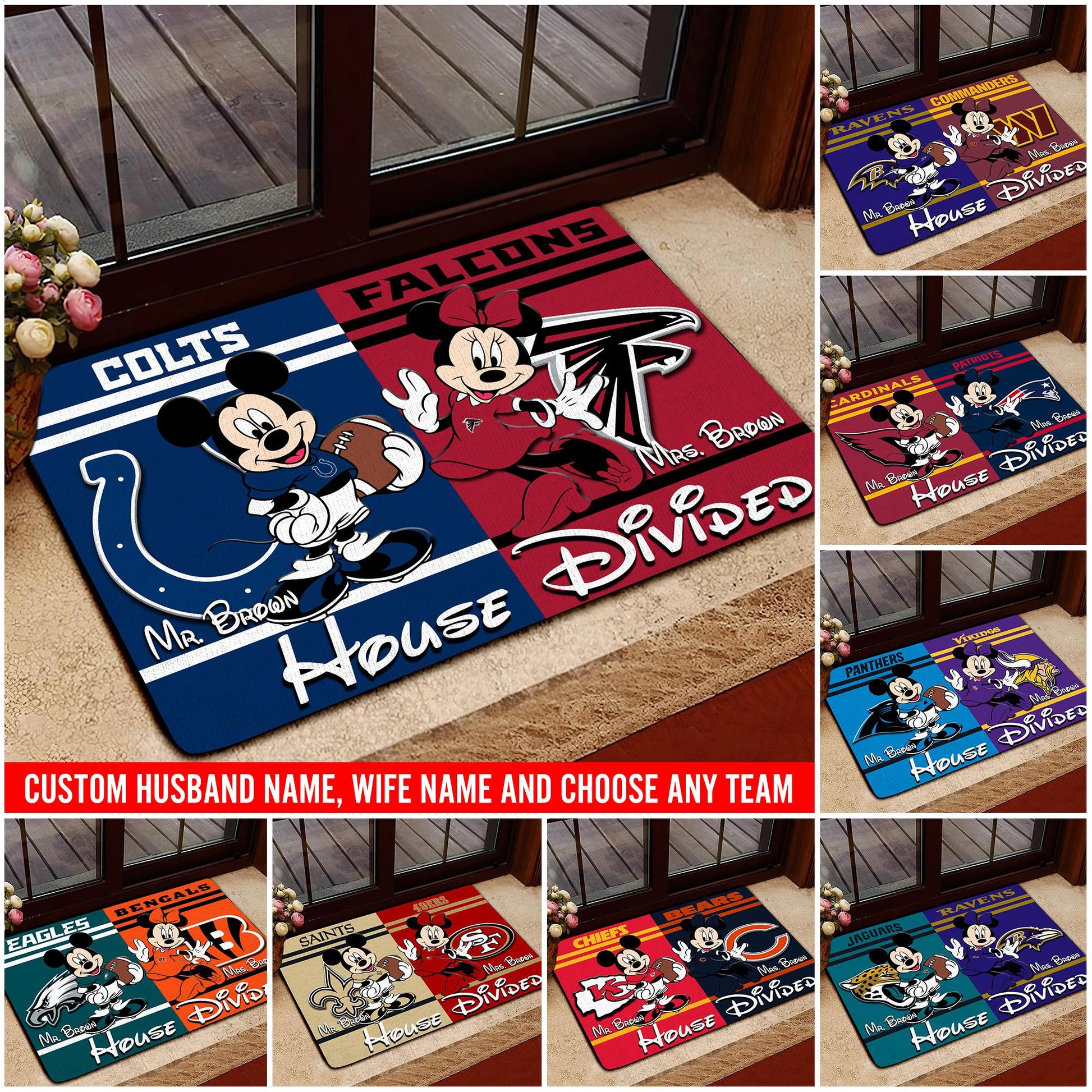 Sport Doormat Custom Husband Name, Wife Name And Choose Any Team, Sport Team Doormat, Home Decorations