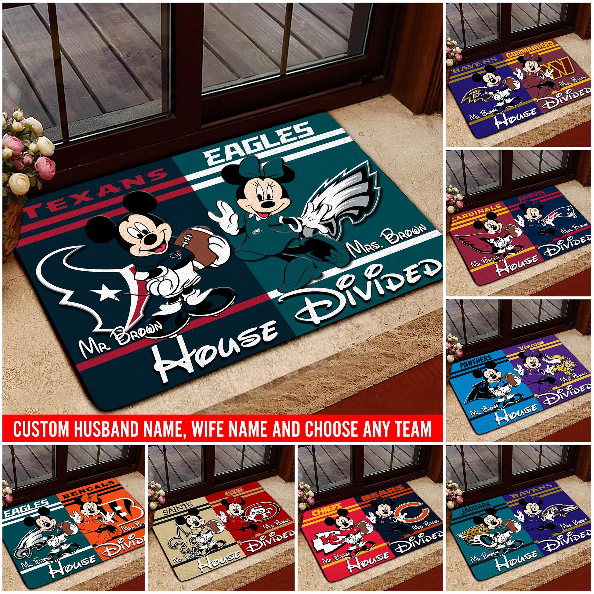Sport Doormat Custom Husband Name, Wife Name And Choose Any Team, Sport Team Doormat, Home Decorations