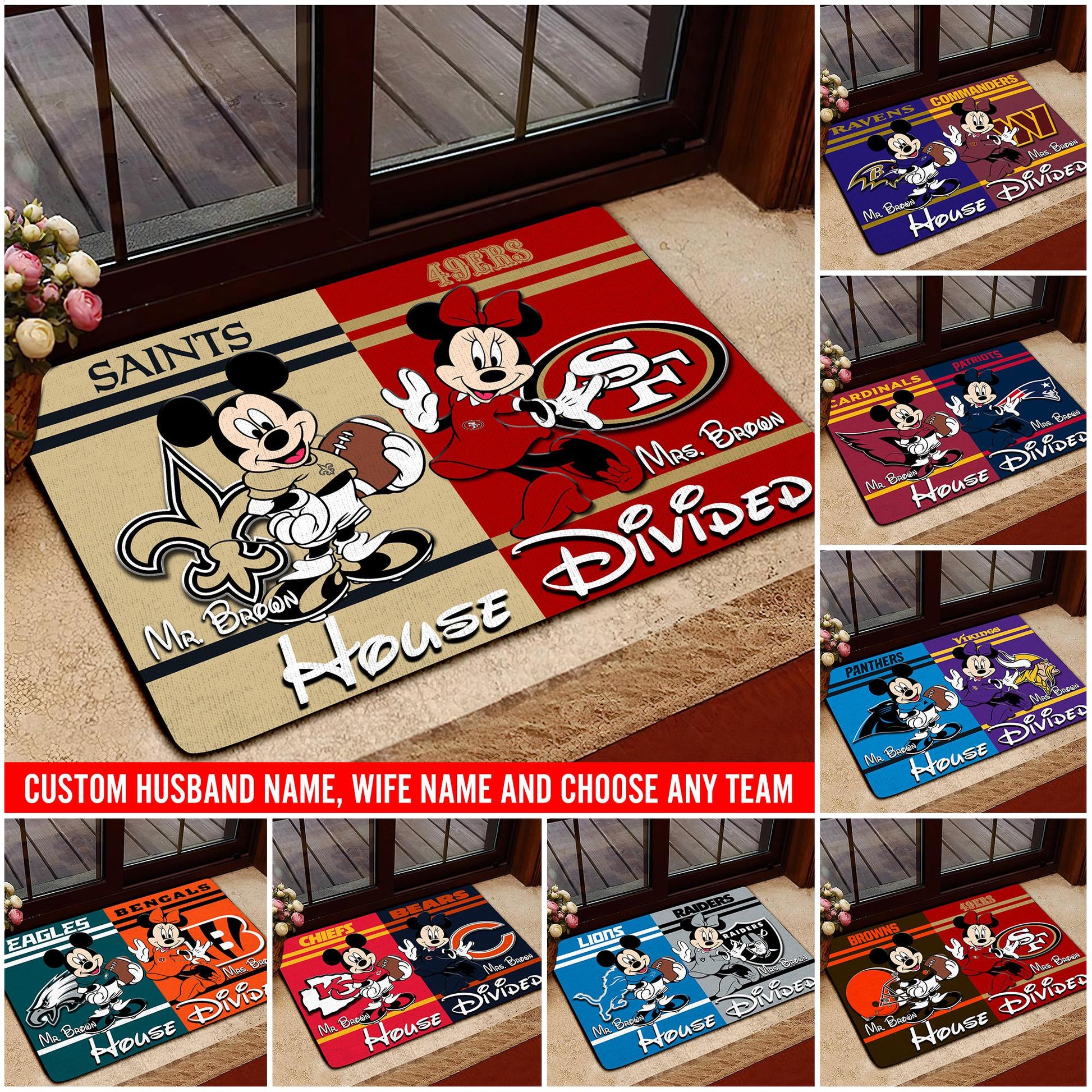 Sport Doormat Custom Husband Name, Wife Name And Choose Any Team, Sport Team Doormat, Home Decorations