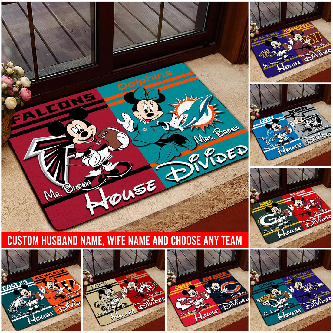 Sport Doormat Custom Husband Name, Wife Name And Choose Any Team, Sport Team Doormat, Home Decorations