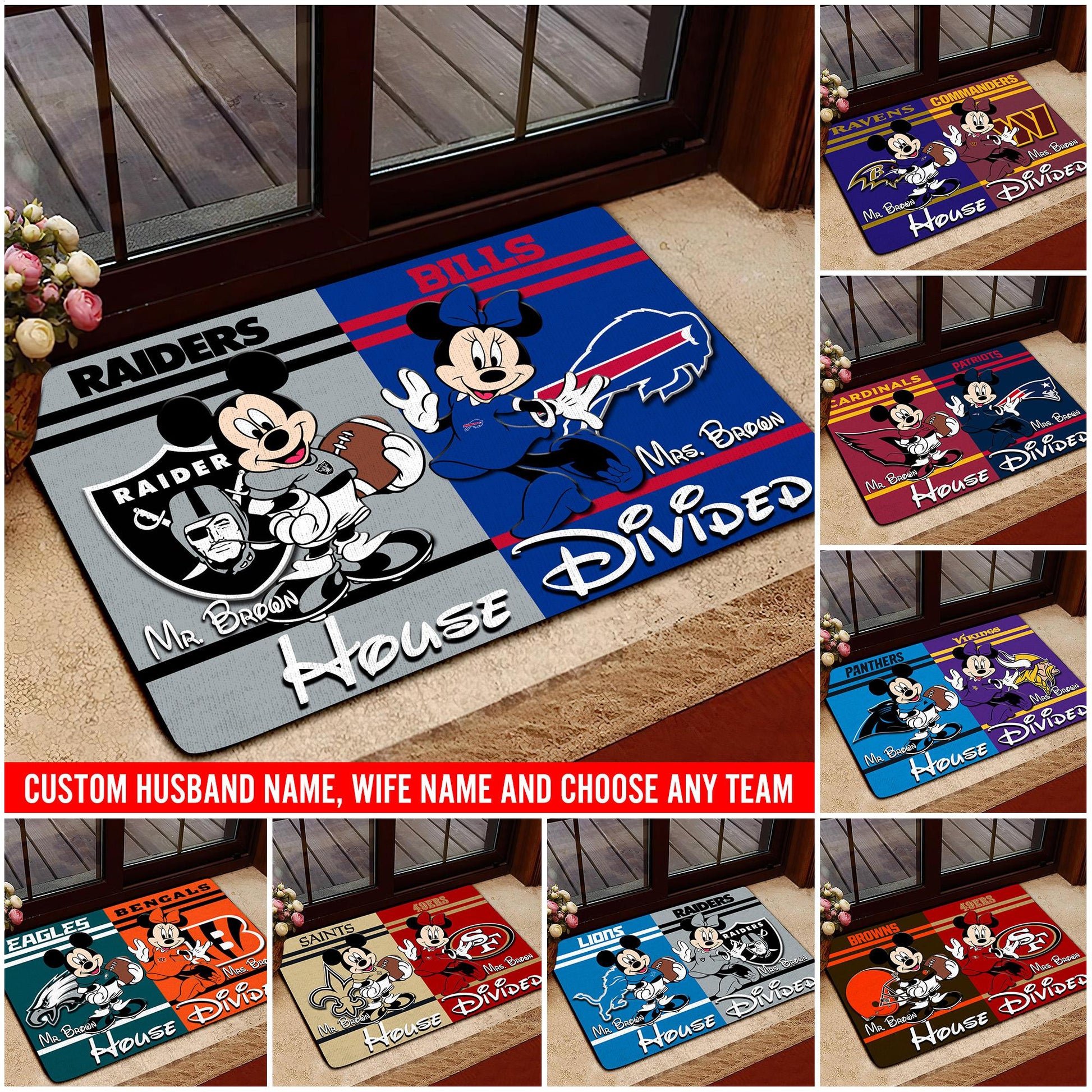 Sport Doormat Custom Husband Name, Wife Name And Choose Any Team, Sport Team Doormat, Home Decorations