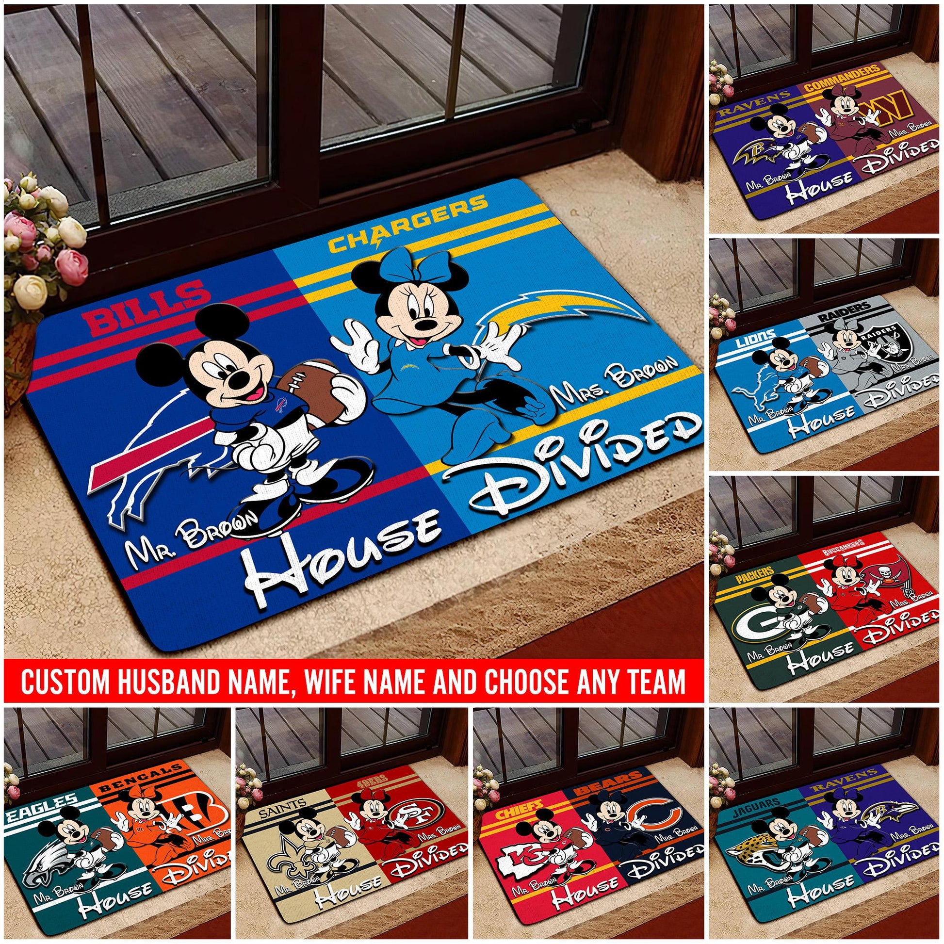 Sport Doormat Custom Husband Name, Wife Name And Choose Any Team, Sport Team Doormat, Home Decorations