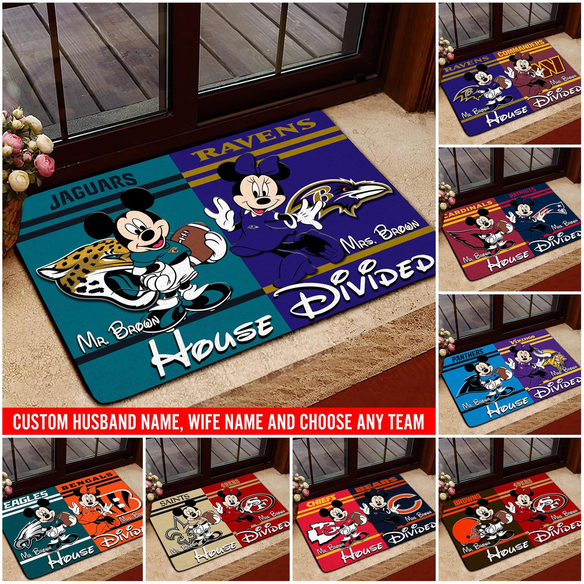 Sport Doormat Custom Husband Name, Wife Name And Choose Any Team, Sport Team Doormat, Home Decorations