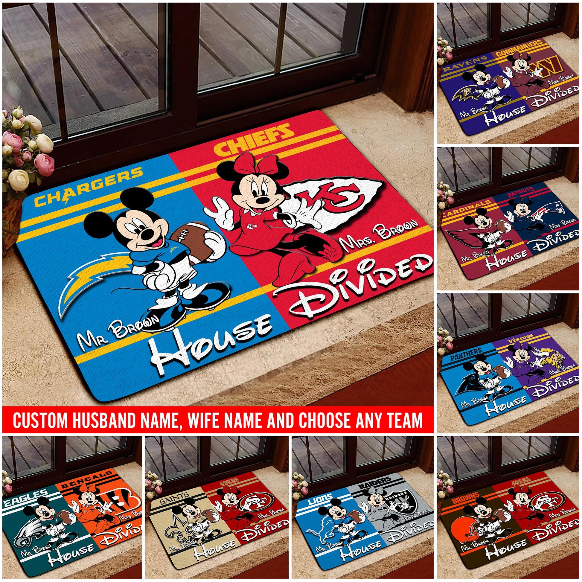 Sport Doormat Custom Husband Name, Wife Name And Choose Any Team, Sport Team Doormat, Home Decorations