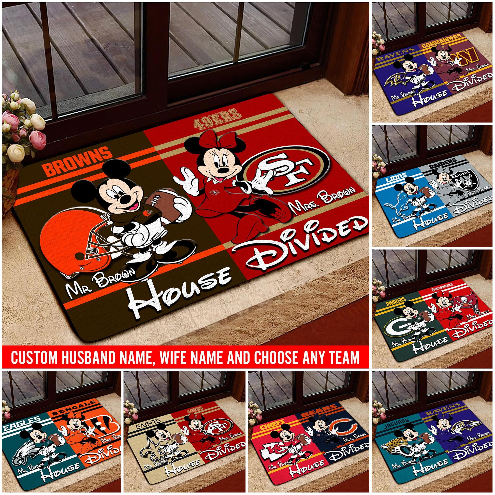 Sport Doormat Custom Husband Name, Wife Name And Choose Any Team, Sport Team Doormat, Home Decorations