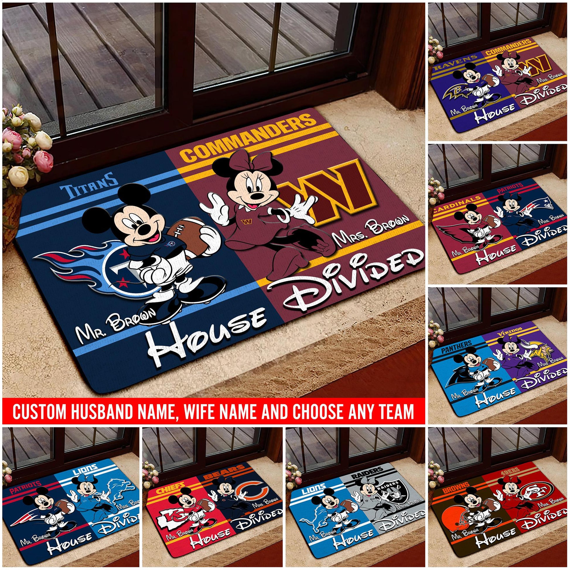 Sport Doormat Custom Husband Name, Wife Name And Choose Any Team, Sport Team Doormat, Home Decorations