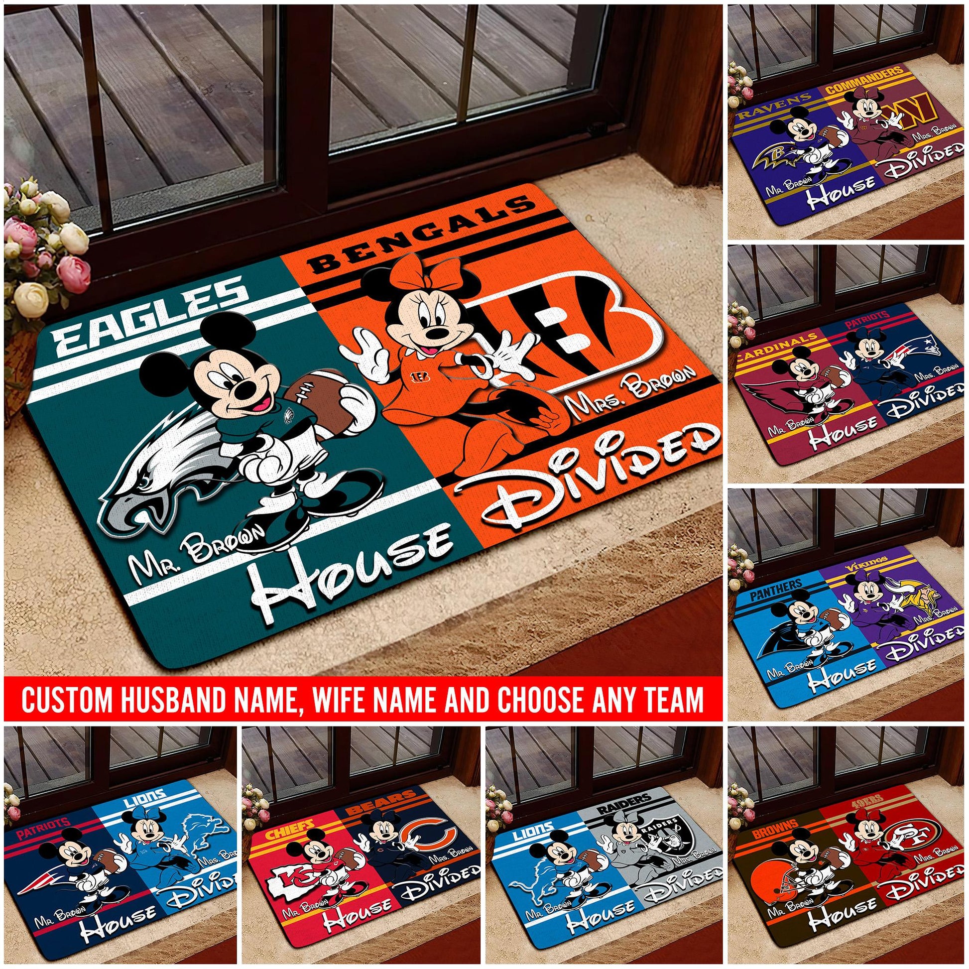 Sport Doormat Custom Husband Name, Wife Name And Choose Any Team, Sport Team Doormat, Home Decorations