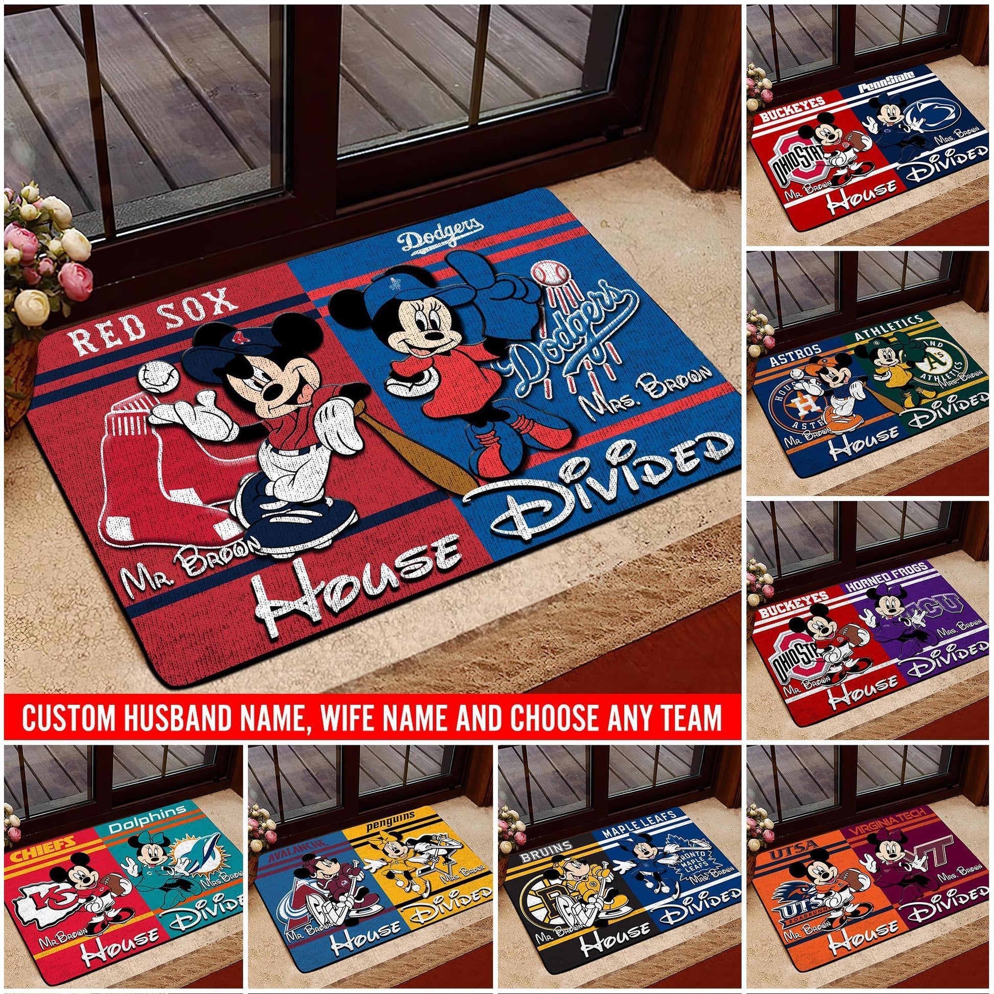 Sport House Divided Custom Doormat, Gifts For Husband and Wife, Custom Any Team, Gifts For Christmas