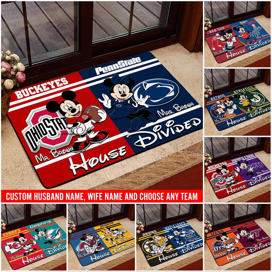 Sport House Divided Custom Doormat, Gifts For Husband and Wife, Custom Any Team, Gifts For Christmas, Gifts For Fan