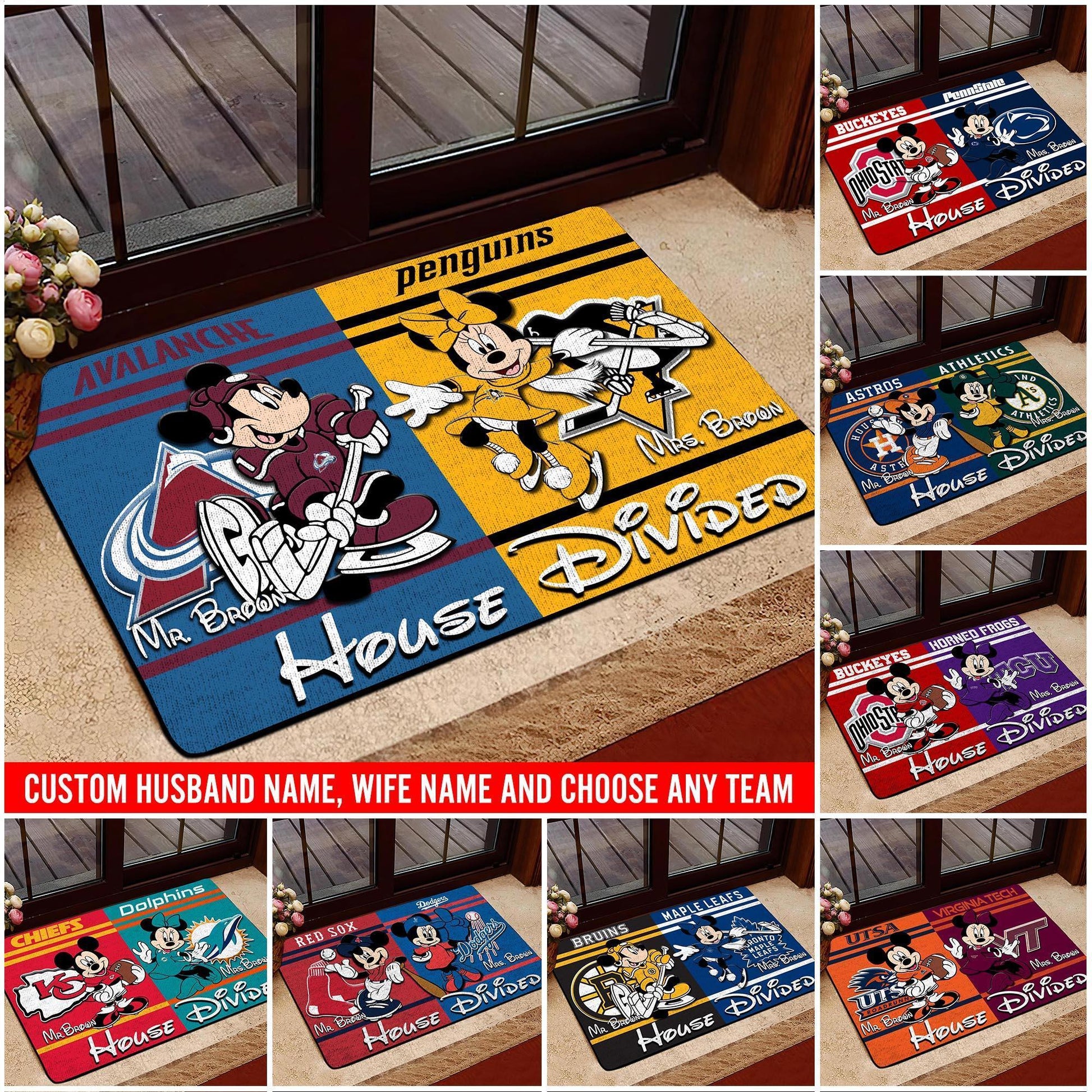 Sport House Divided Custom Doormat, Gifts For Husband and Wife, Custom Any Team, Gifts For Christmas, Gifts For Fan