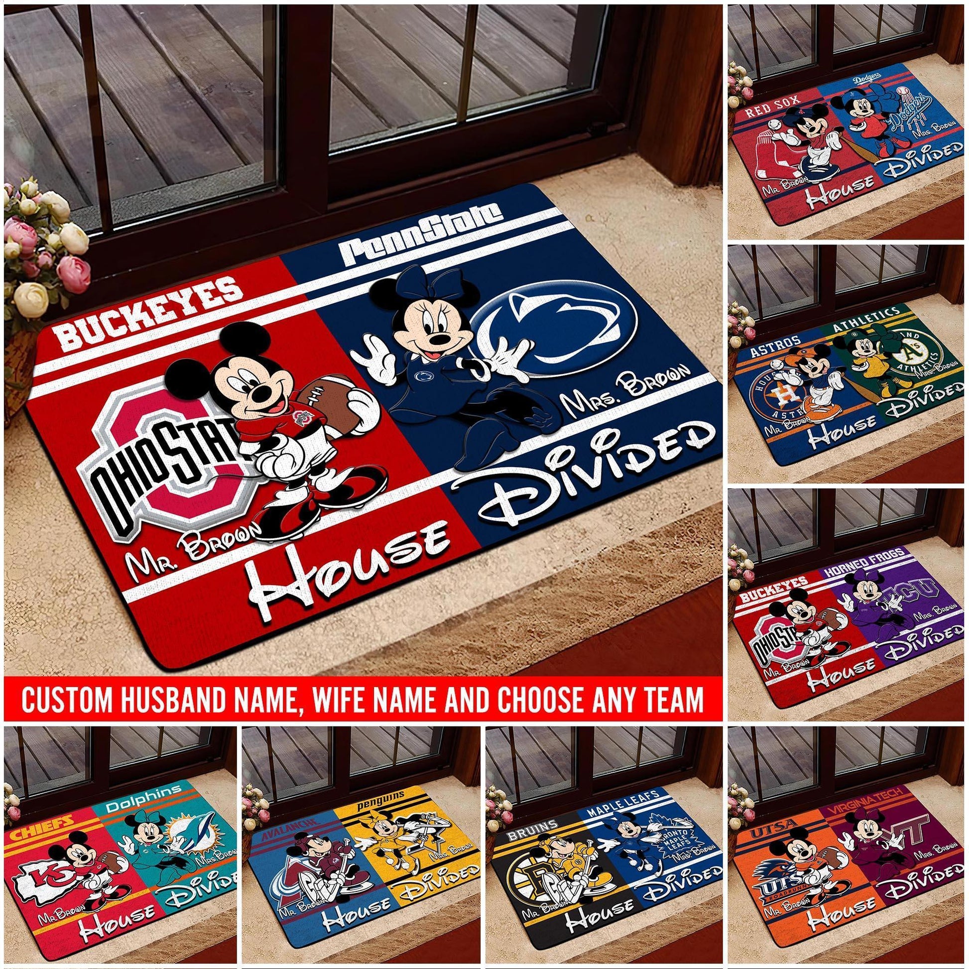 Sport House Divided Custom Doormat, Gifts For Husband and Wife, Custom Any Team, Gifts For Christmas