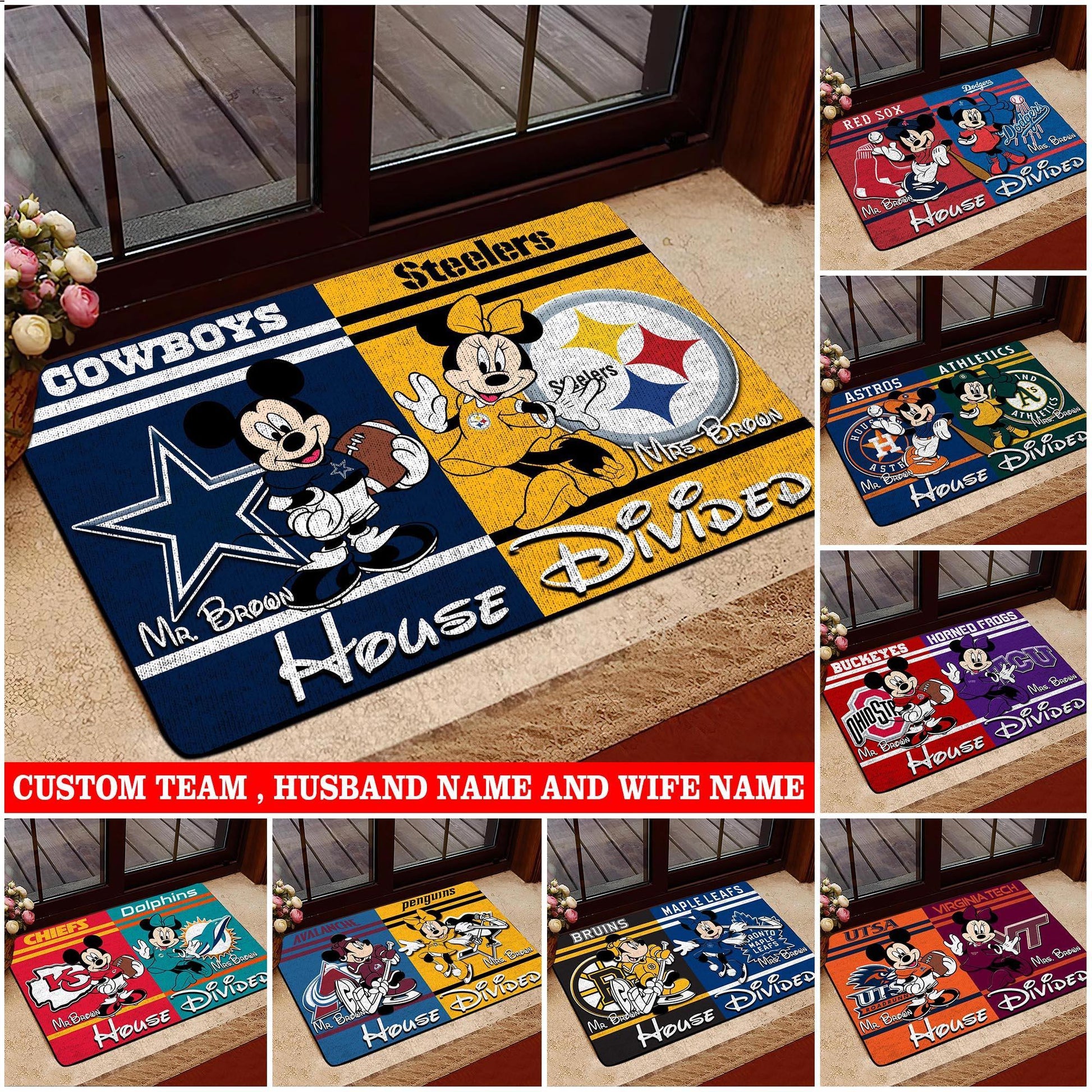 Sport House Divided Custom Doormat, Gifts For Husband and Wife, Custom Any Team