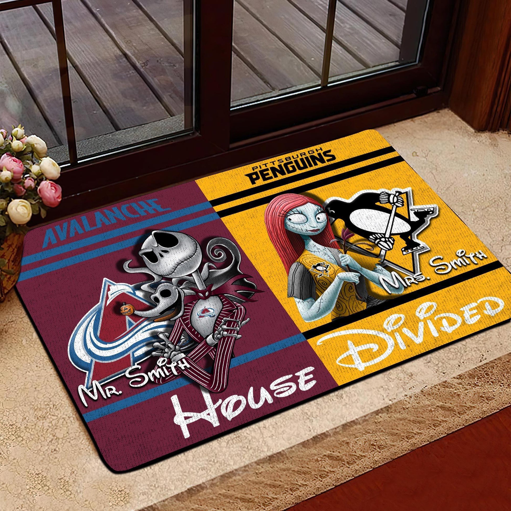 Sport House Divided Doormat Custom Husband, Wife Name And Choose Your Team , Gifts For Fan