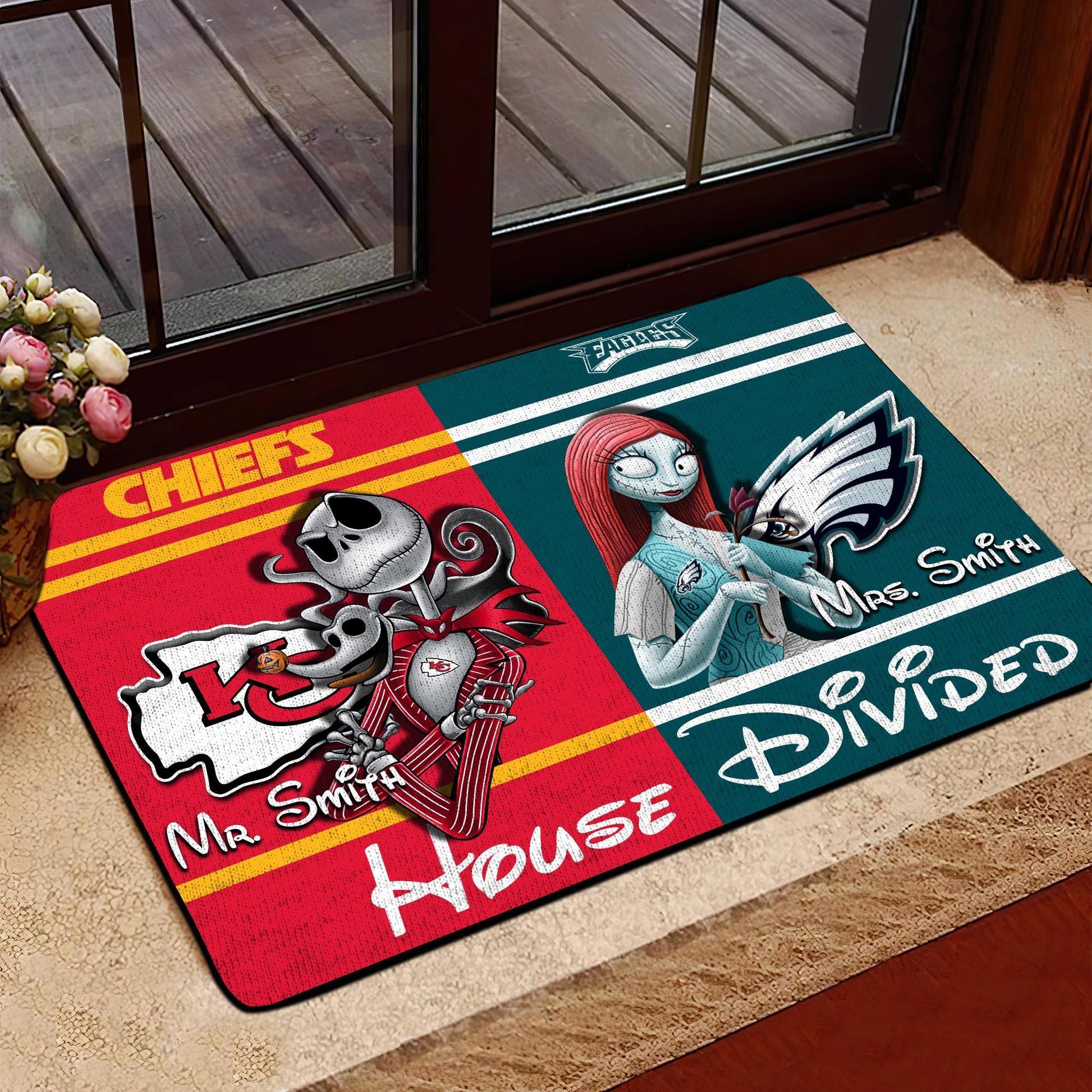 Sport House Divided Doormat Custom Husband, Wife Name And Choose Your Team , Gifts For Fan