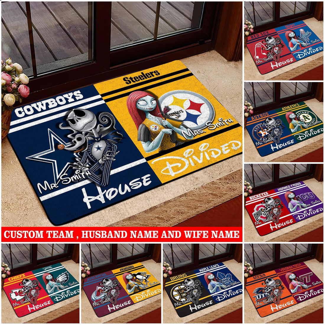 Sport House Divided Doormat Custom Husband, Wife Name And Choose Your Team , Gifts For Fan