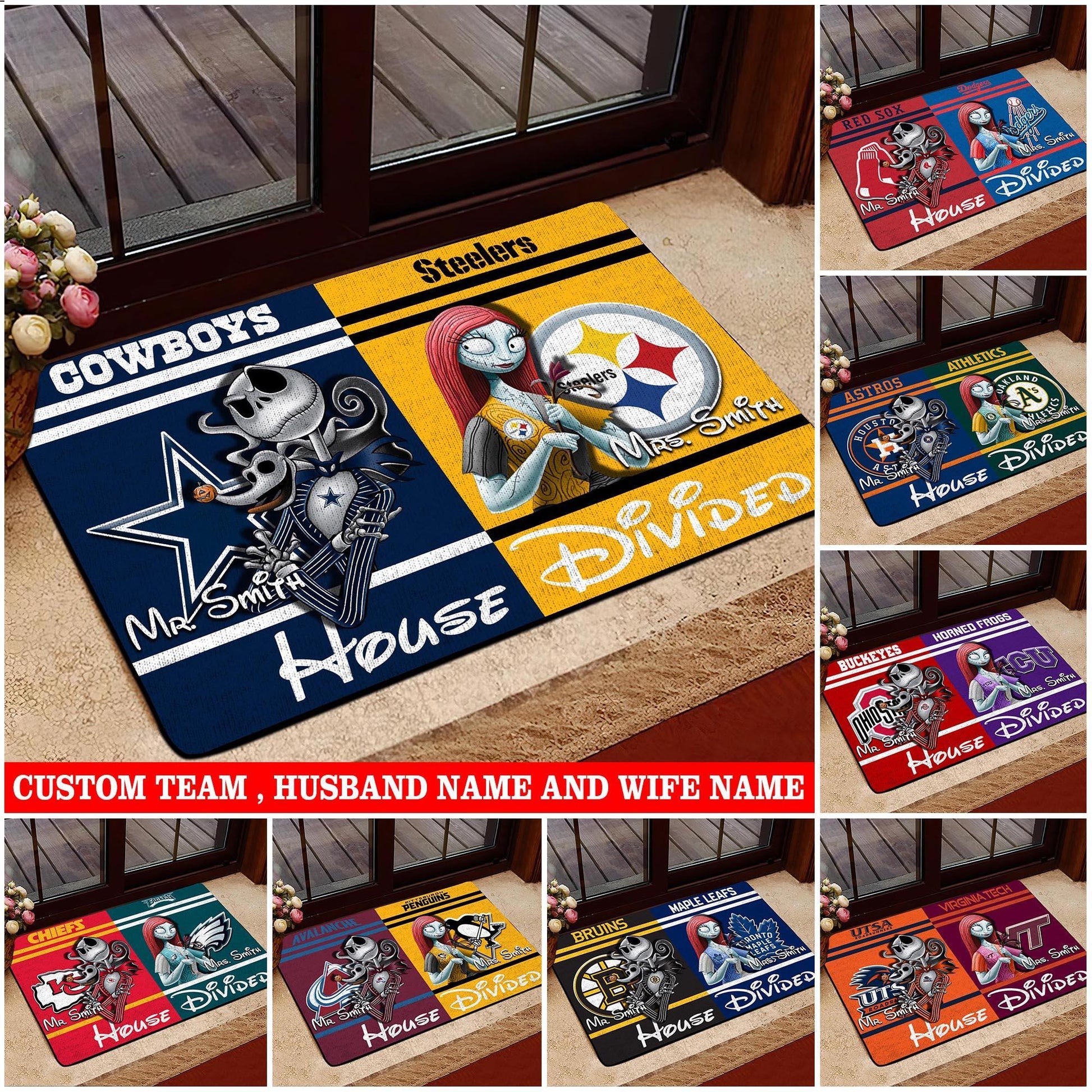 Sport House Divided Doormat Custom Husband, Wife Name And Choose Your Team , Gifts For Fan