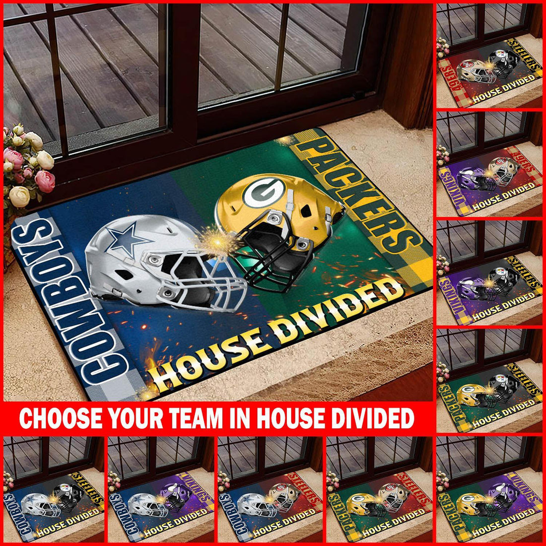 SPORT Personalized House Divided Football Team Door Mat, Welcome Mat, Custom Football Team Name, Sport Rug Decor, Housewarming Gift ETHY-41541 ETHY Doormat