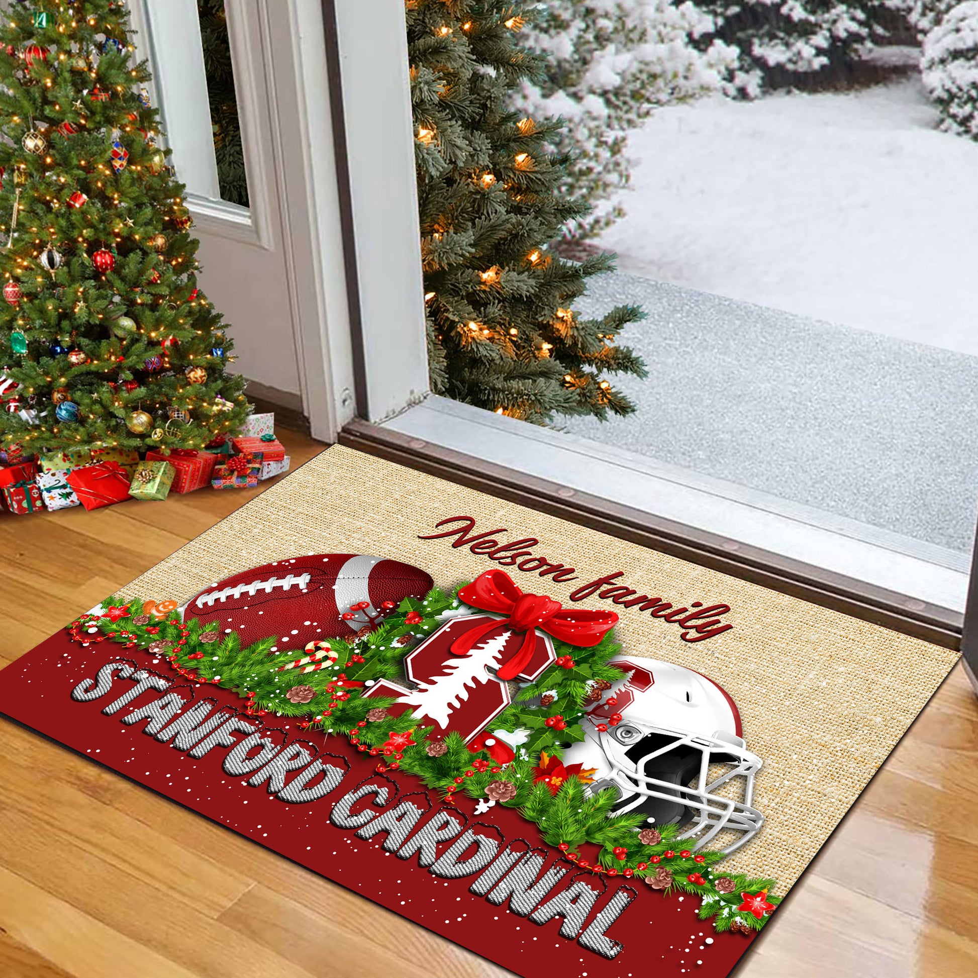 Stanford Cardinal Doormat Personalized Your Name, Sport Team Doormat, Christmas Gifts For Football Fan, Home Decor ETHY-52726