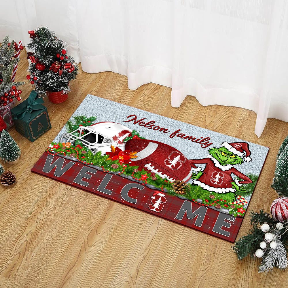 Stanford Cardinal Football Team Doormat Personalized Your Family Name, Sport And Grinch Doormat, Football Lovers Gifts, Home Decorations ETHY-53152